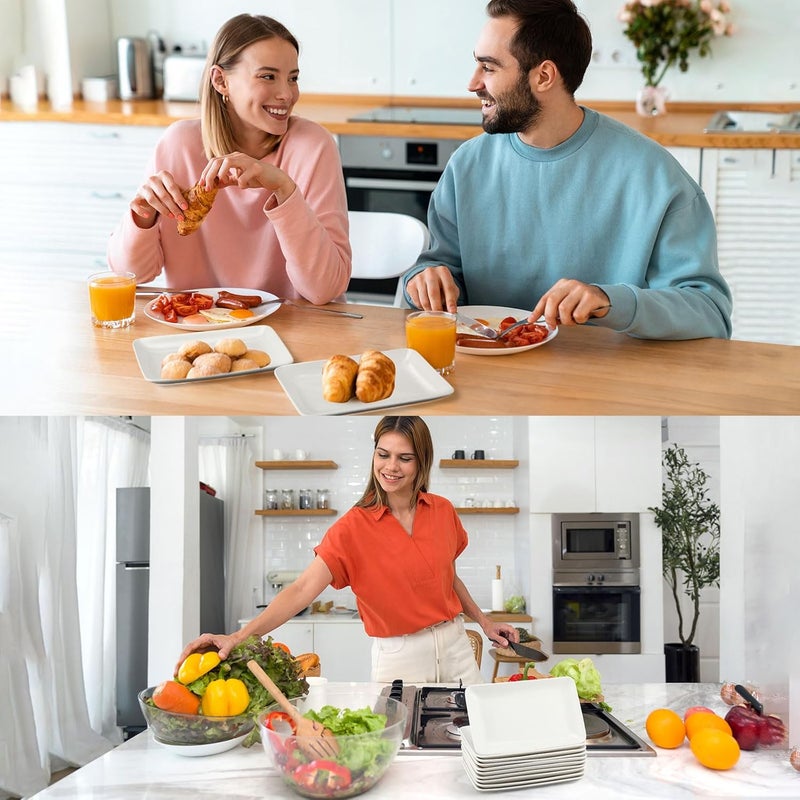 Irenare 20 Pcs 8 Inch Rectangular Salad Plates White Rectangular Porcelain Dessert Plates Appetizer Serving Tray Porcelain Platters for Fruit Sushi Dinner Parties Microwave Oven Safe - Image 5