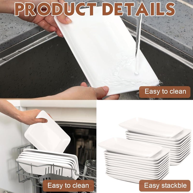 Irenare 20 Pcs 8 Inch Rectangular Salad Plates White Rectangular Porcelain Dessert Plates Appetizer Serving Tray Porcelain Platters for Fruit Sushi Dinner Parties Microwave Oven Safe - Image 3
