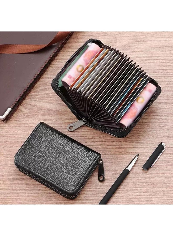 محفظة بطاقات ائتمان جلدية، مشبك مضاد للسرقة، تصميم مضغوط بسحاب - Image 3