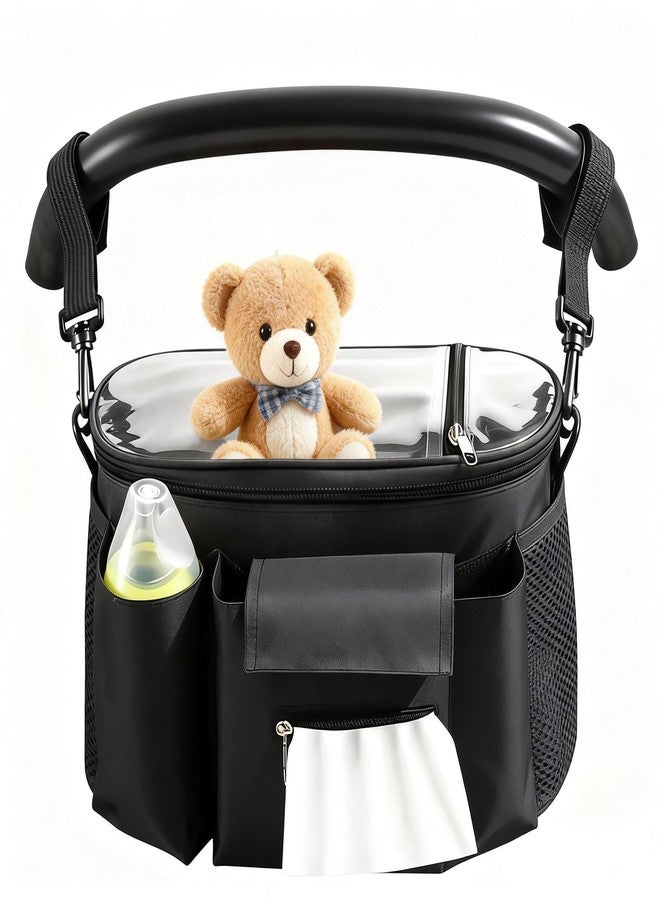 Smlper Large Universal Stroller Caddy Bag, Stroller Organizer with Cup Holder / Detachable Shoulder Strap, Waterproof Baby Travel Gear for Baby Stroller (Black) - Image 1