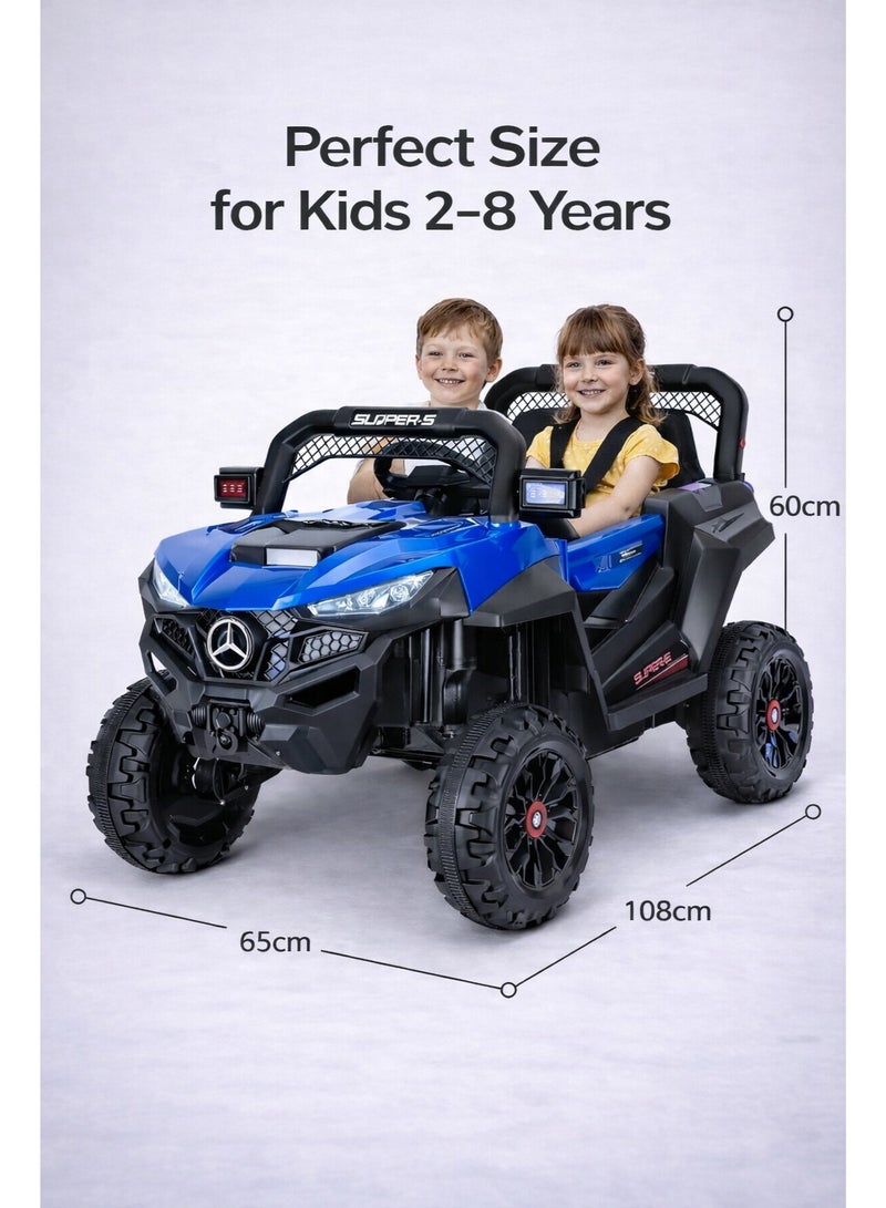 12V Kids Ride On Electric Car with Remote Control, 4WD Off-Road SUV, LED Lights, Music Player, USB & AUX, Dual Seat, Battery Powered Toy Car for Boys & Girls 2-8 Years - Image 4