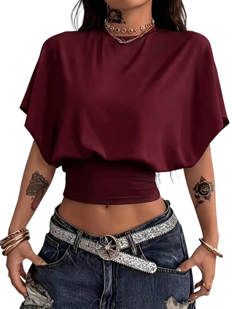 BK260403040 Women's Fashion Spring\u002FSummer , Stylish and Elegant, Solid Color No Print, Casual Versatile Waist - Cinching T - Shirt, Essential Basic Style—Suitable for Daily... - Image 1