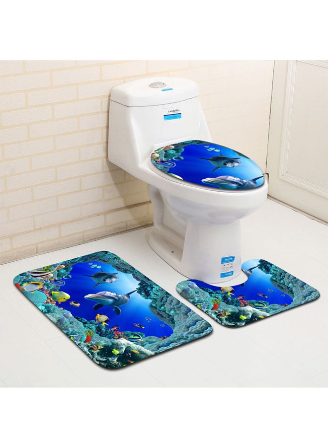 NIBEMINENT 3-Piece Ocean Dolphin Printed Pattern Flannel Bath Mat Set Multicolour 45*75centimeter - Image 2