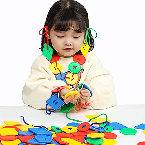 KUTOI 70 Pcs Montessori Lacing Threading Toy Geometric Shaped Large Beads for Kids Crafts Preschool Activities and Daycare Toys Autism Learning Materials and Fine Motor Skills Toys for 3 4 5 6 Year Old - Image 5