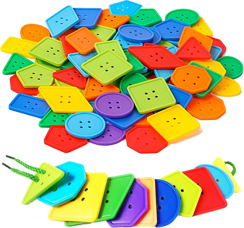 KUTOI 70 Pcs Montessori Lacing Threading Toy Geometric Shaped Large Beads for Kids Crafts Preschool Activities and Daycare Toys Autism Learning Materials and Fine Motor Skills Toys for 3 4 5 6 Year Old - Image 4