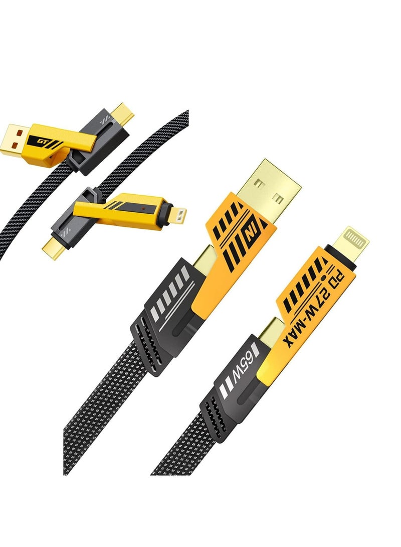 Loquat 4 in 1 USB Charging Cable, 65W USB C, Braided Metal, for Smartphones, incl. Cable Holder - Image 1