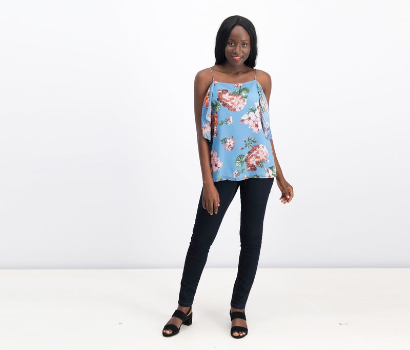 MANGO Women Floral Print Sleeveless Top, Blue Combo - Image 4