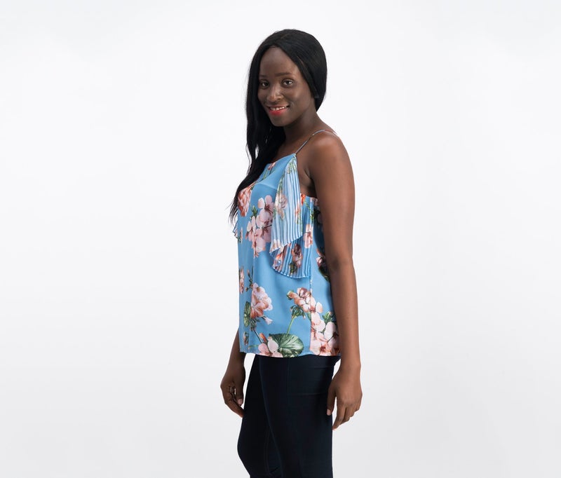MANGO Women Floral Print Sleeveless Top, Blue Combo - Image 2