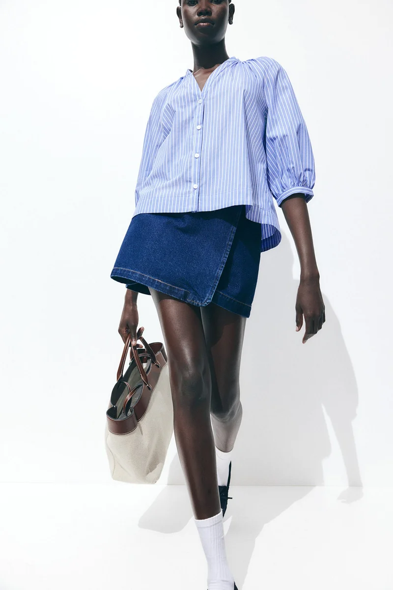 H&M Balloon-sleeved poplin blouse