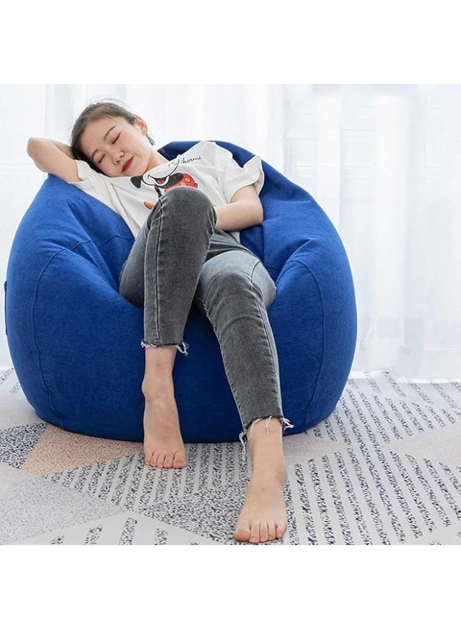 Harmony Home Classic Bean Bag Chair | Round Linen Fabric Bean Bag with Polystyrene Beads | Soft, Durable & Lightweight Seating for Home, Lounge, Bedroom & Living Room (XL Size, Dark Blue) - Image 2