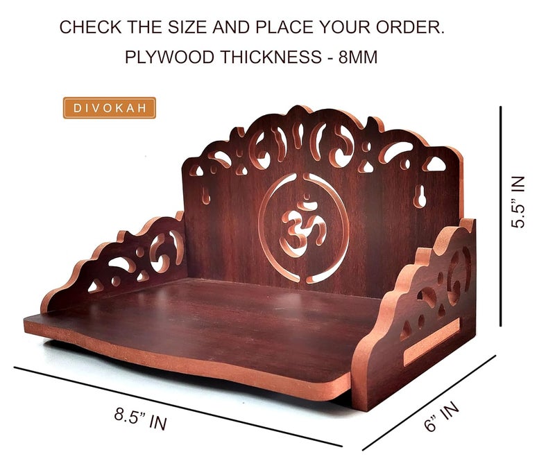 DIVOKAH Plywood Small Wooden Temple for Home Office and ShopWall Hanging TemplesinhasanPooja mandirPooja StandHindola 8 MM Plywood Thickness BR_OMO - Image 2