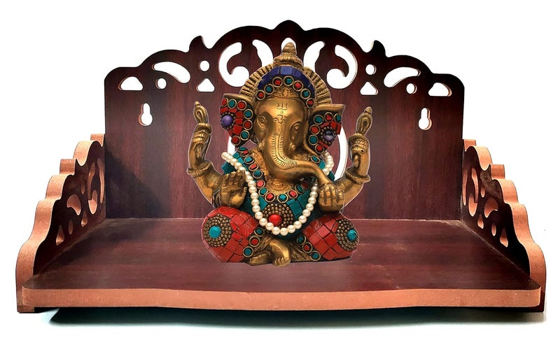 DIVOKAH Plywood Small Wooden Temple for Home Office and ShopWall Hanging TemplesinhasanPooja mandirPooja StandHindola 8 MM Plywood Thickness BR_OMO - Image 1