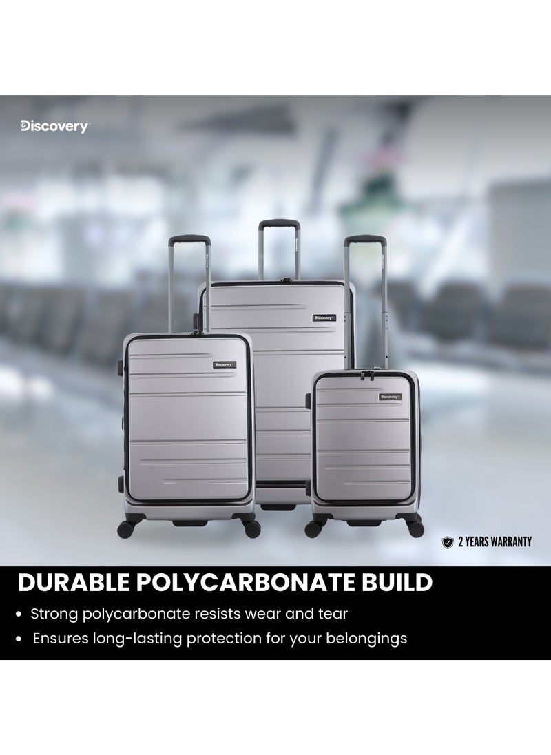 Discovery Patrol Hardside  20" Carry-On Small Cabin Business Travel Suitcase/ Front Open Laptop Compartment, 100% PC Lightweight Hard Shell Luggage, 4 Double Wheel, TSA Lock Trolley Bag Silver. - pzsku/Z433E856856A363C2D689Z/45/_/1727696289/3eff3d09-9a2c-4d59-82a5-e77d50955ea9