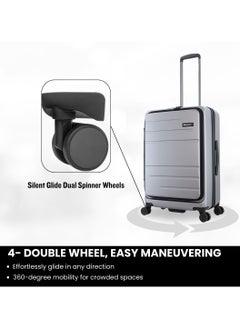 Discovery Discovery Patrol Hardside  20" Carry-On Small Cabin Business Travel Suitcase/ Front Open Laptop Compartment, 100% PC Lightweight Hard Shell Luggage, 4 Double Wheel, TSA Lock Trolley Bag Silver.  - Image 4