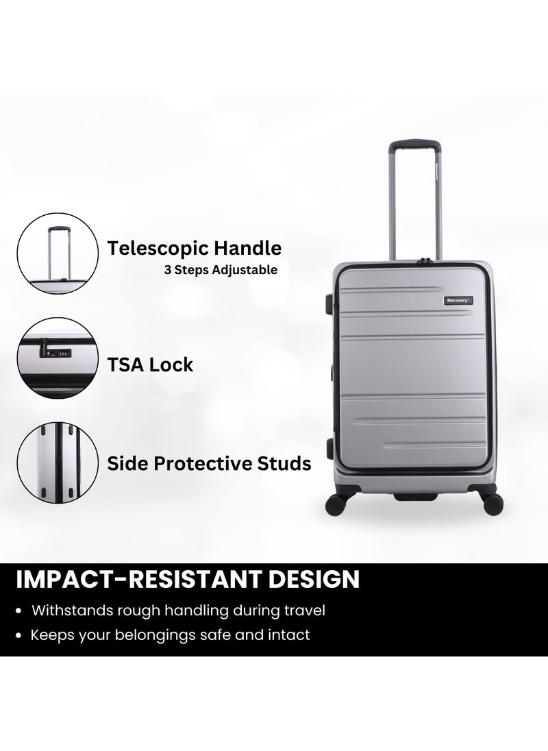 Discovery Patrol Hardside  20" Carry-On Small Cabin Business Travel Suitcase/ Front Open Laptop Compartment, 100% PC Lightweight Hard Shell Luggage, 4 Double Wheel, TSA Lock Trolley Bag Silver. - pzsku/Z433E856856A363C2D689Z/45/_/1727696309/b8b86cfd-98c8-49dd-9802-2190b5694c96