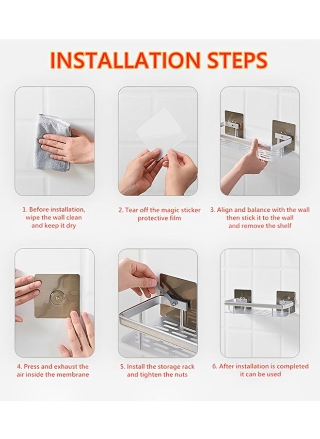 Beauenty 2-Pack Shower Caddy Shelf Organizer,Bathroom Accessories Organization Rack,No Drilling Rustproof Stainless Steel Shower Shelves,Bathroom Shelves Basket,Bathroom Kitchen Wall Mounted Shelf - Image 5