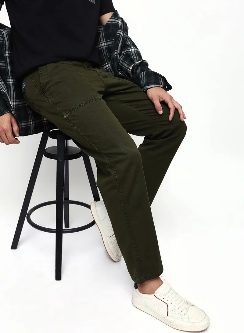 Dennis Lingo Men's Olive Cotton Blend Full Relaxed Cargo Trouser