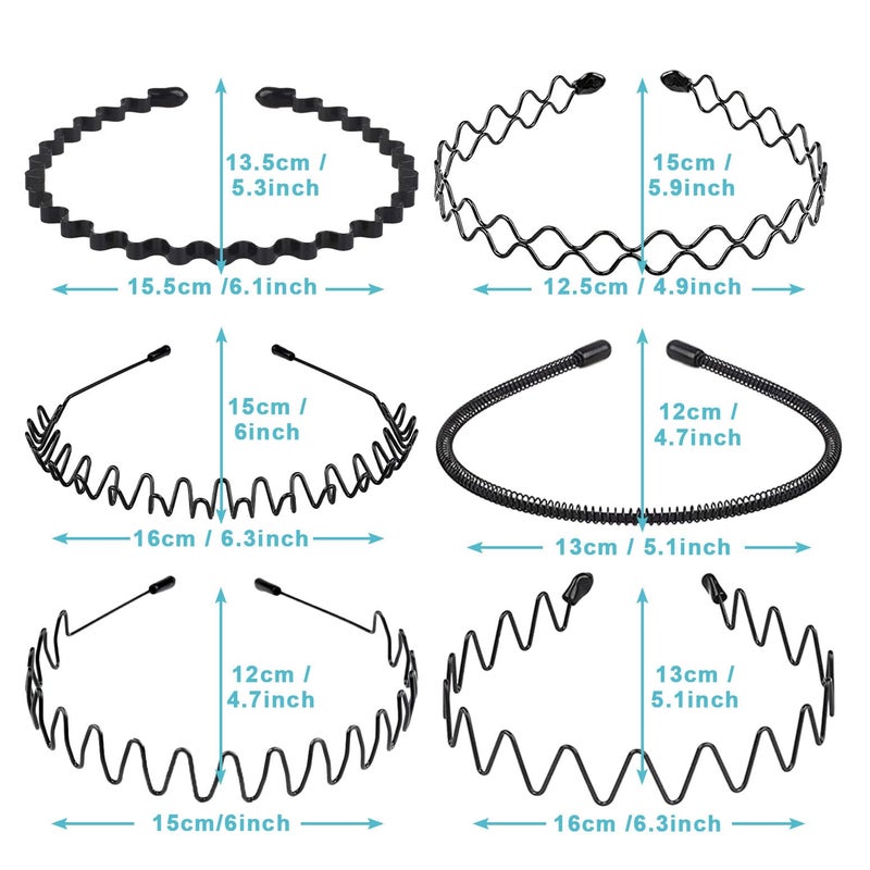 JERLITU Metal Headbands for Men, Women Fashion Hair Bands, Adjustable Wavy Headband, Unisex Black Simple Non-Slip Sports Headbandï¼ˆ6 Pack ï¼‰ - Image 3