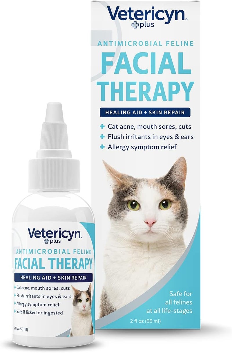 Vetericyn Plus Feline Facial Therapy | Healing Aid and Skin Repair for Different Cat First Aid Needs, Including Cat Acne, Cat Ear and Eye Problems. 2 Ounces - Image 1