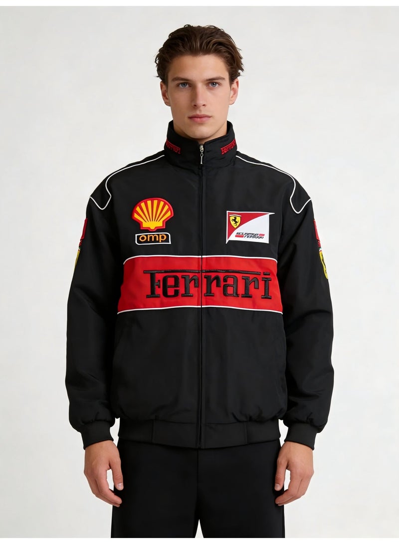 F1 Vintage Style Embroidered F1 Racing JacketBlack shell Black shell - Image 3