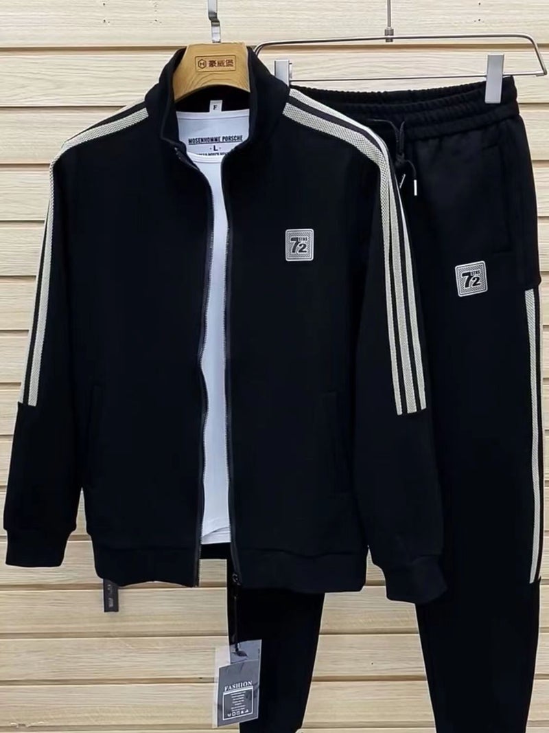 High-End Stitching Striped Sweater Suit Men'S Autumn Leisure Sports Fast Hand Shake Sound Explosion Men'S Two-Piece Suit - Image 1