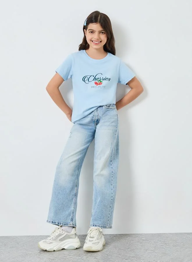 Styli Girls Blue Graphic Print T-Shirt