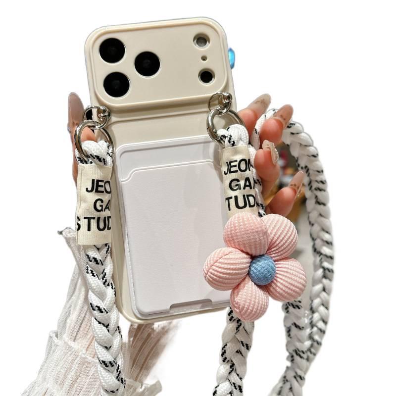 غطاء واقي بسيليكون لـ iPhone 11 Pro Max باللون أبيض من السيليكون مع حبل تعليق وحامل بطاقات مع مقاوم للصدمات مع حماية من السقوط أثناء التنقل للطاولة للاستخدام المتكرر - Image 1