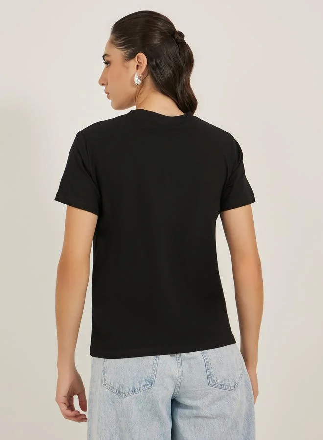 Styli Sequined Embellished Round Neck Short Sleeve T-Shirt