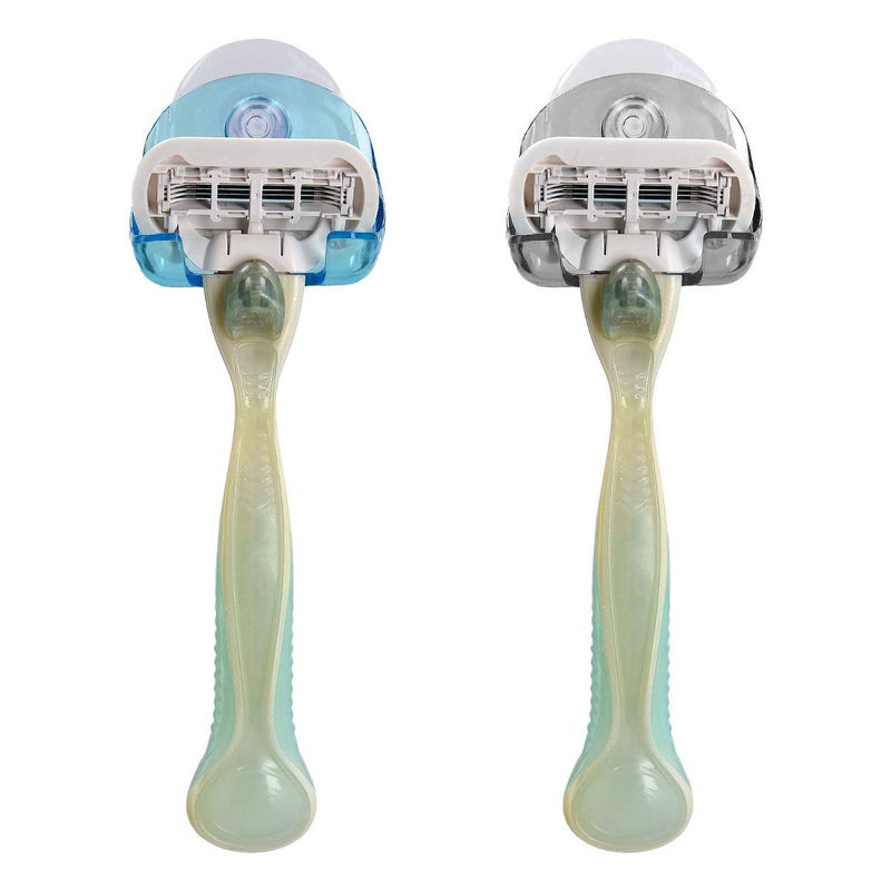 kwmobile 2x Razor Holder with Suction Cup - Self-Adhesive Shaver Wall Mount - Bathroom Organizer for Glass and Tiles - Black/Light Blue/Transparent - Image 5