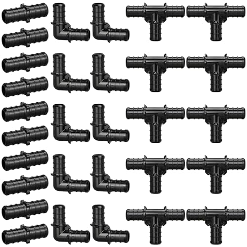 PXZBLG 1/2" Poly PPSU Barb Crimp PEX Fitting, 30pcs PEX Fitting Combo, 10pcs Each Elbows Tees Straight Couplings, No Lead - Image 1