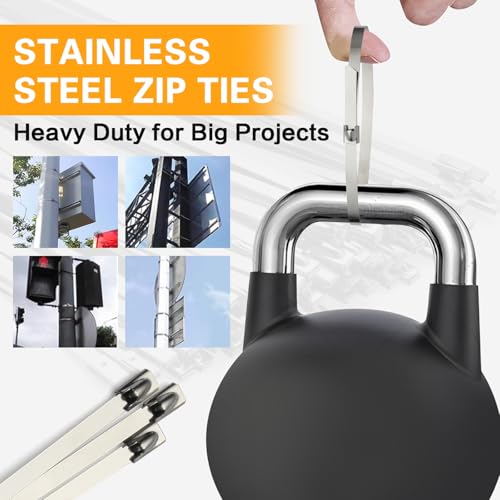 YISRHMCS 304 Stainless Steel Metal Zip Ties, 100PCS 11.8 Inch Heavy Duty Self-Locking Cable Ties, Rust & Corrosion Resistant for Outdoor Automotive Fencing Industrial Use - Image 4