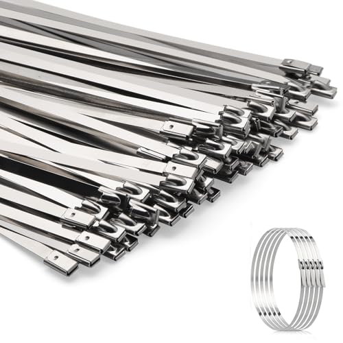 YISRHMCS 304 Stainless Steel Metal Zip Ties, 100PCS 11.8 Inch Heavy Duty Self-Locking Cable Ties, Rust & Corrosion Resistant for Outdoor Automotive Fencing Industrial Use - Image 1