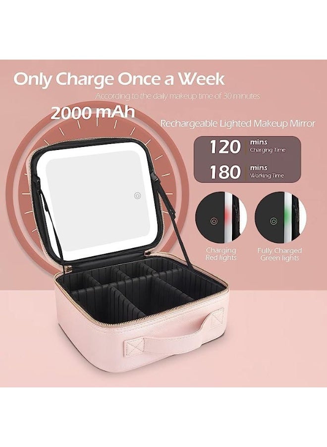حقيبة مكياج مع مرآة LED – حقيبة تجميل كبيرة بسعة كبيرة للسفر والتنظيم" - Image 2