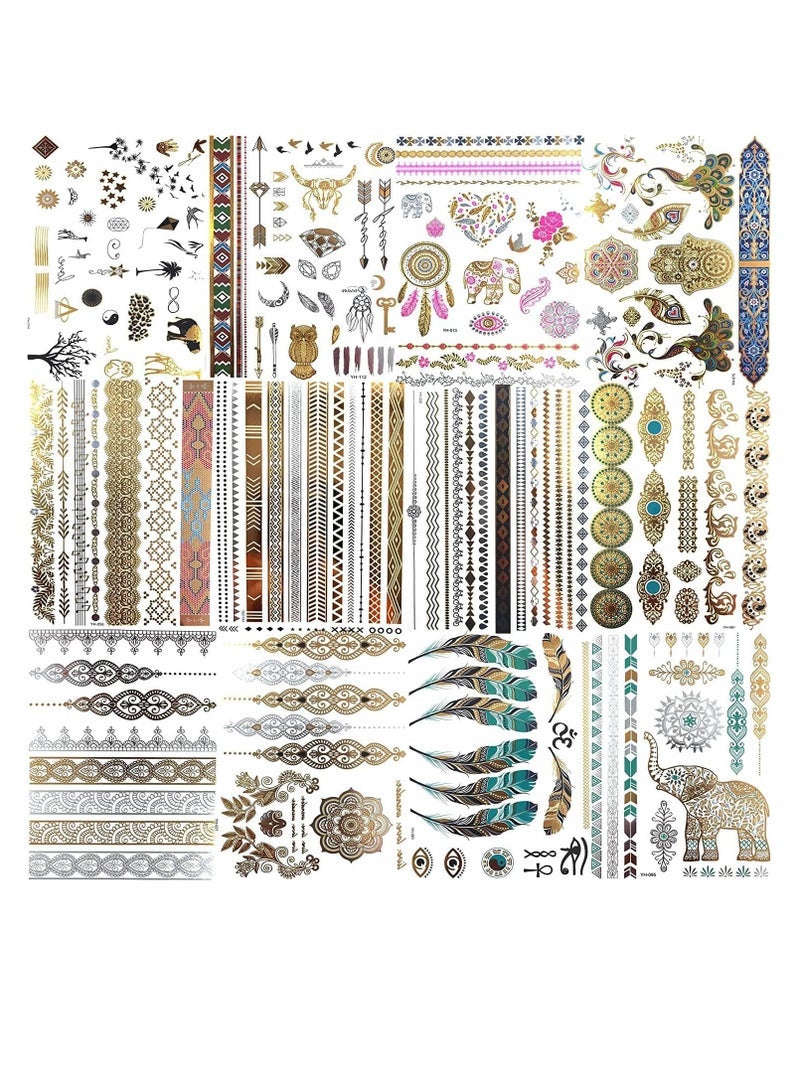 Captaintech Sheets 130 Patterns Gold Temporary Tattoos For Women Girls Teens Festival Fake Jewels Flash Tattoos Stickers Adults Summer Glitter Metallic Tattoos Body Art Decals Bohemia Mandala - Image 1