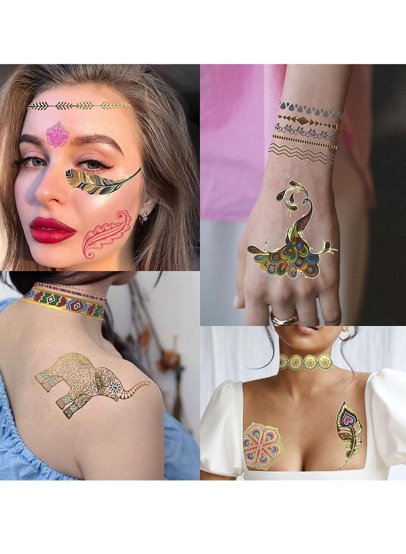 Captaintech Sheets 130 Patterns Gold Temporary Tattoos For Women Girls Teens Festival Fake Jewels Flash Tattoos Stickers Adults Summer Glitter Metallic Tattoos Body Art Decals Bohemia Mandala - Image 5