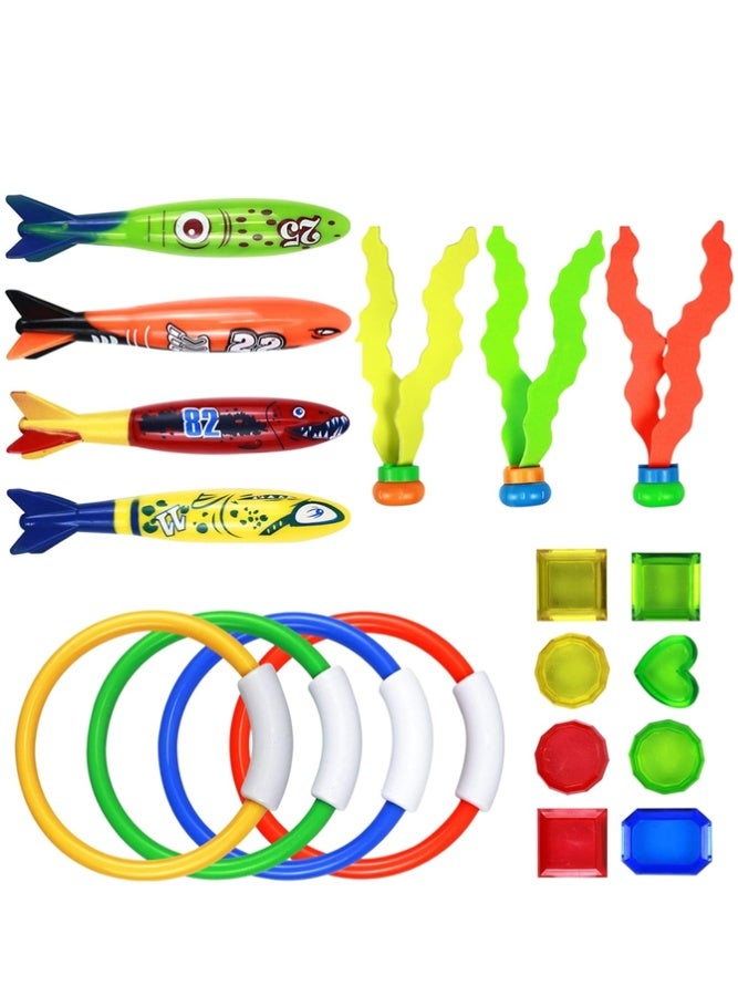 BELLSBERRY 19 Pcs Pool Diving Toys for Kids – Underwater Diving Rings, Sticks & Treasure Swim Game Set - Image 1