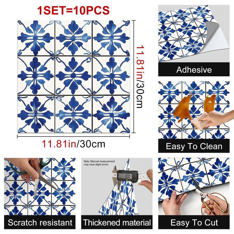 HOMETITUTE 10PCS 12x12 Inch Blue Watercolor Peel and Stick Floor Tiles Removable Self Adhesive DIY Vinyl Flooring Stickers for Kitchen Bathroom Living Room Entryway Home Decor - Image 3