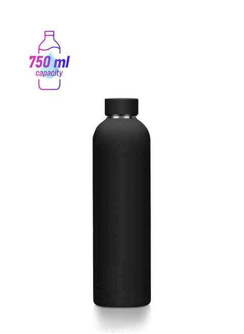750ml Stainless Steel Double Wall Insulated Water Bottle - Ideal for Hot Cold Drinks - Suitable for Kids & Gym - School Flask, (Black)