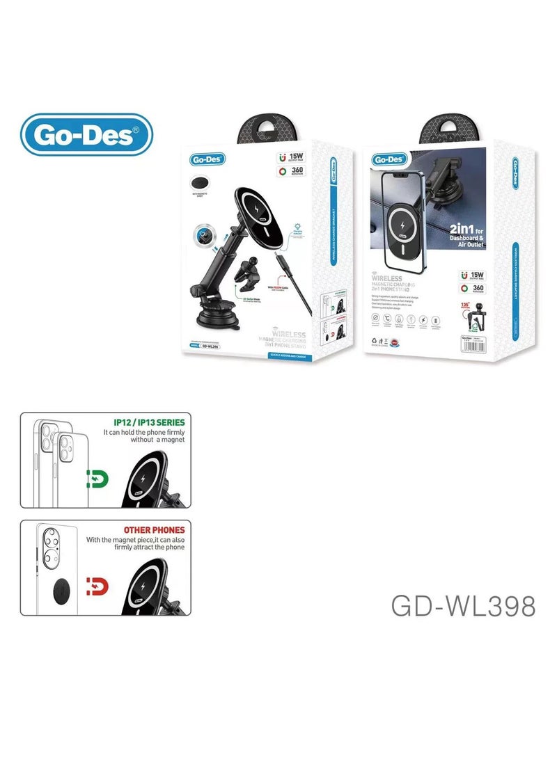Go-des 3 in 1 Car wireless phone charger Qi Fast Charging Dashboard Win WL 398 - Image 1