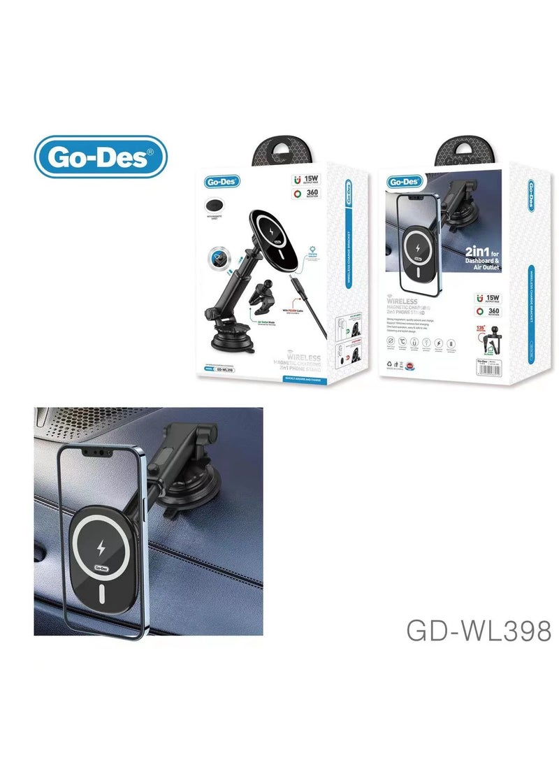 Go-des 3 in 1 Car wireless phone charger Qi Fast Charging Dashboard Win WL 398 - Image 3