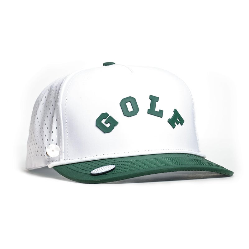 BRIMZ Golf Performance Hat - Tee Holder & Magnetic Brim - Breathable Sweat & Water Resistant Golfing Snapback Cap (Golf - White/Green) - Image 1