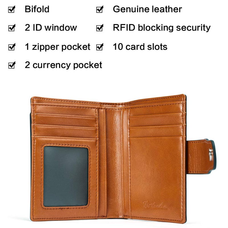 BOSTANTEN Women Leather Wallet RFID Blocking Small Bifold Zipper Pocket Wallet Card Case Purses with ID Window Brown - Image 5