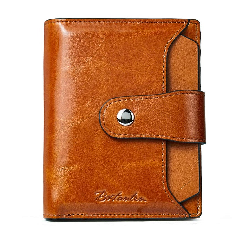 BOSTANTEN Women Leather Wallet RFID Blocking Small Bifold Zipper Pocket Wallet Card Case Purses with ID Window Brown - Image 1