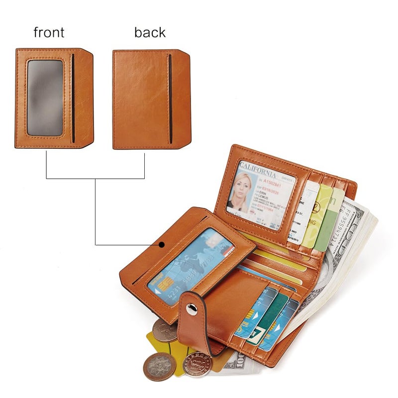 BOSTANTEN Women Leather Wallet RFID Blocking Small Bifold Zipper Pocket Wallet Card Case Purses with ID Window Brown - Image 2