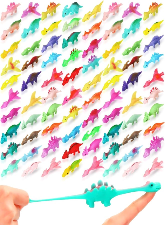 Silipull 100 Pcs Mini Slingshot Dinosaur Finger Toys Classroom Gifts Easter Egg Fillers Rubber Stretchable Dinosaur Finger Slingshot Flying Toys for Flying Games Party Favors - Image 1
