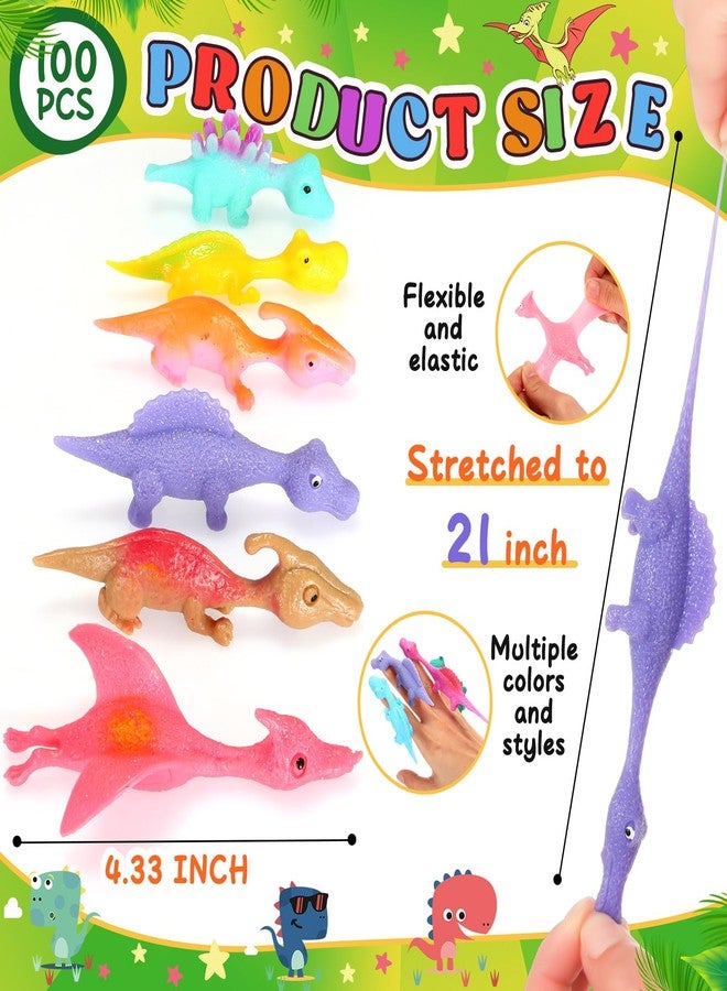 Silipull 100 Pcs Mini Slingshot Dinosaur Finger Toys Classroom Gifts Easter Egg Fillers Rubber Stretchable Dinosaur Finger Slingshot Flying Toys for Flying Games Party Favors - Image 2