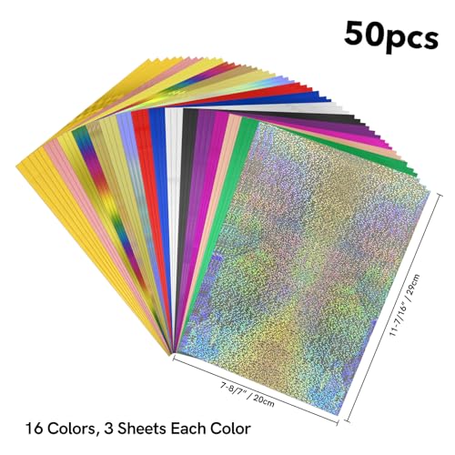 Briartw 20x29cm Hot Foil Paper 50 Sheets Pack Toner Reactive Foil Hot Stamping Foil Paper by Laser Printer and Laminator for Scrapbooking Craft Cardmaking DIY Album (16 Colors Mixed, 50 Sheets) - Image 2