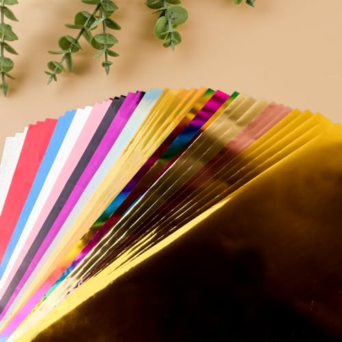Briartw 20x29cm Hot Foil Paper 50 Sheets Pack Toner Reactive Foil Hot Stamping Foil Paper by Laser Printer and Laminator for Scrapbooking Craft Cardmaking DIY Album (16 Colors Mixed, 50 Sheets) - Image 1