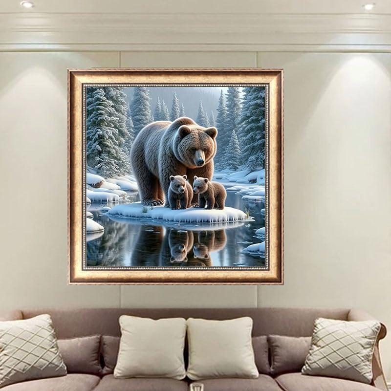 KTHOFCY 5D DIY Diamond Painting Kits for Adults, Bear Family in Snowy Full Drill Embroidery Cross Stitch Crystal Rhinestone Paintings Pictures Arts Wall Decor Painting Dots Kits 11.8X11.8 inch - Image 2