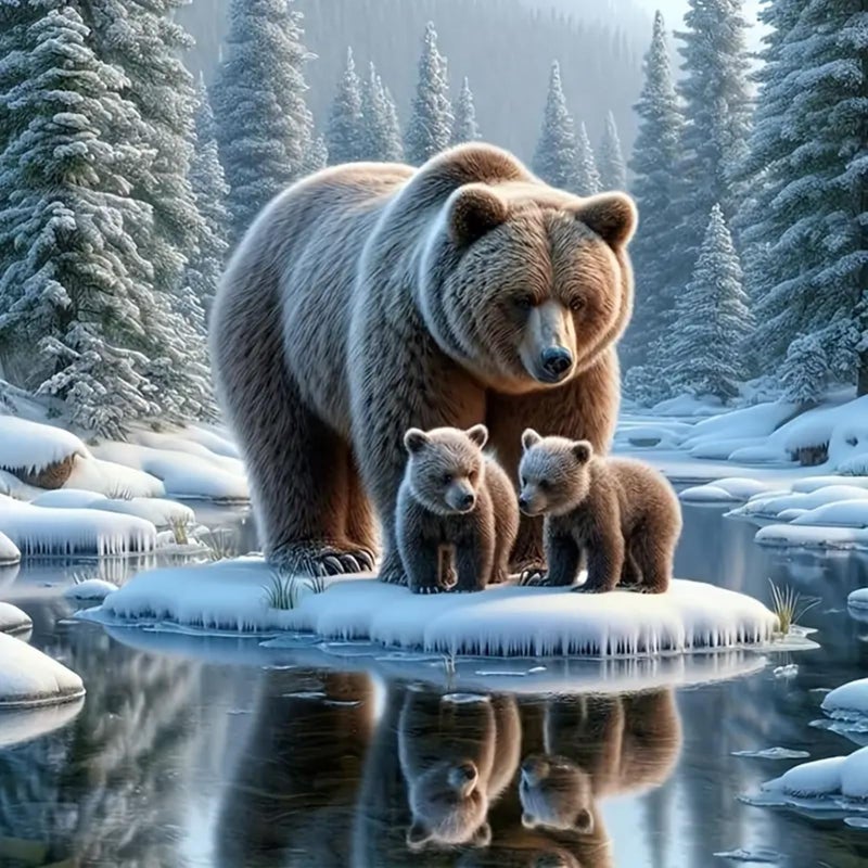 KTHOFCY 5D DIY Diamond Painting Kits for Adults, Bear Family in Snowy Full Drill Embroidery Cross Stitch Crystal Rhinestone Paintings Pictures Arts Wall Decor Painting Dots Kits 11.8X11.8 inch - Image 1